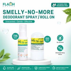Smelly No More Deodorant Set Unscented Spray + Roll On Mineral Deodorant Alcohol Free & Fragrance Free Gentle Body Odor Care for Sensitive Skin