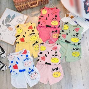 [MẪU MỚI] SET 3 BỘ KHÁC MÀU IN HÌNH BÒ SỮA CHẤT COTTON MỀM MÁT CHO BÉ YÊU 7-18KG. VIDEO THẬT. BIBO BABY SHOP