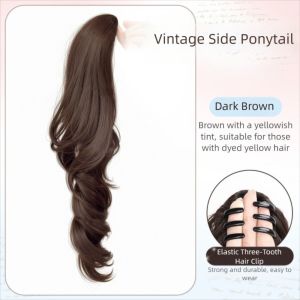 OMQAIO Cổ điển Búi tóc thấp bên Kiểu búp bê Kẹp móng vuốt Phụ kiện tóc đuôi ngựa Phụ kiện tóc Phần nối tóc đuôi ngựa Bím tóc đuôi ngựa dài xoăn sóng dành cho phụ nữ