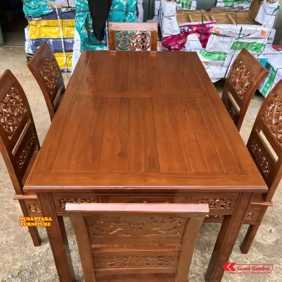 Set Meja Makan Kartii 6 Kursi Full Kayu Jati Asli Produksi Mebel Jepara