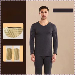 Thermal Suit Soft and Smooth Touch Warm Clothes and Pants Black Gold Regulate Body Temperature