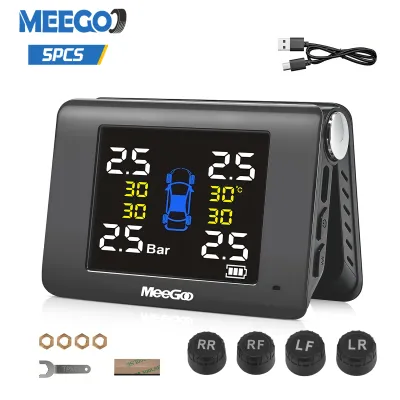 MeeGoo TPMS เครื่องวัดความดันลมยางไร้สาย พลังงานแสงอาท ขับเคลื่อนด้วย USB ที่วัดลมยางรถ 4ล้อ เกจ์วัดลมยาง ล้อรถ