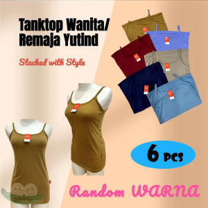 BAYIe - 6 PCS Singlet / Tanktop / Kaos Dalam Wanita Remaja WARNA Tali Kecil YUTIND SA77A Bahan Katun Size M L XL XXL