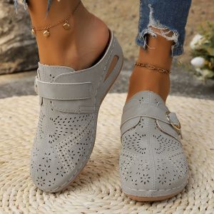 [Free Shipping] Casual WomenS Half Slippers With Laces Wedge Heels And Large Size Hollow Design