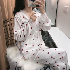 ❤️New Design❤️ Elegant & Bergaya Air-cond 2pcs SET Satin Lace Long Sleeve & Pant Pajamas Nightwear Set Lingerie Baju Tidur Wanita with 3 Design LL03 & LL13