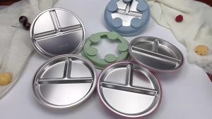 WH BUTUTU Stainless Steel Kids Plate Anti Breakage Non-Slip Divided Baby Plates with Suction Removable Silicone Sleeves Toddler Bowls