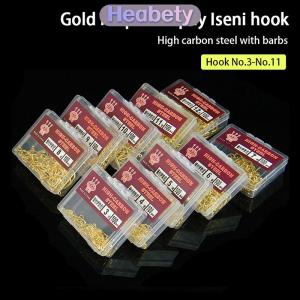 Heabety 100pcs hộp màu vàng với vòng ống trả iseini móc thép gai thép carbon cao biển Móc Câu Cá