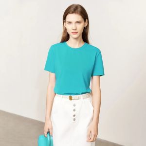 Amii Minimalism Women T-shirts 2026 Summer New Casual Basic O-Neck Slim Short-sleeve Female Dopamine Color Solid Tees 124423272026