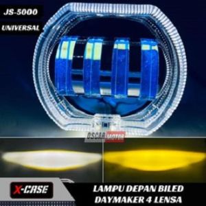 LAMPU DEPAN PROJIE BILED 4 MATA LENSA JAUH DEKAT WHITE/YELLOW CUT OFF PLUS DEVIL UNIVERSAL MOTOR