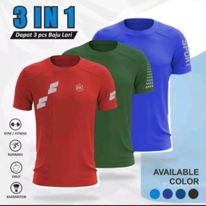 PAKET HEMAT 3 PCS KAOS OLAHRAGA PRIA DAN WANITA BAJU GYM PRIA FITNES LENGAN PENDEK KAOS BULUTANGKIS BAJU BADMINTON BAJU BOLA VOLI