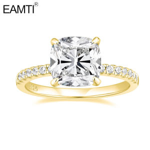 EAMTI 3.5CT 925 Sterling Silver Rings Cushion Cut Cubic Zirconia CZ Engagement Rings Gold Wedding Bands for Women Promise Rings Size 4-10