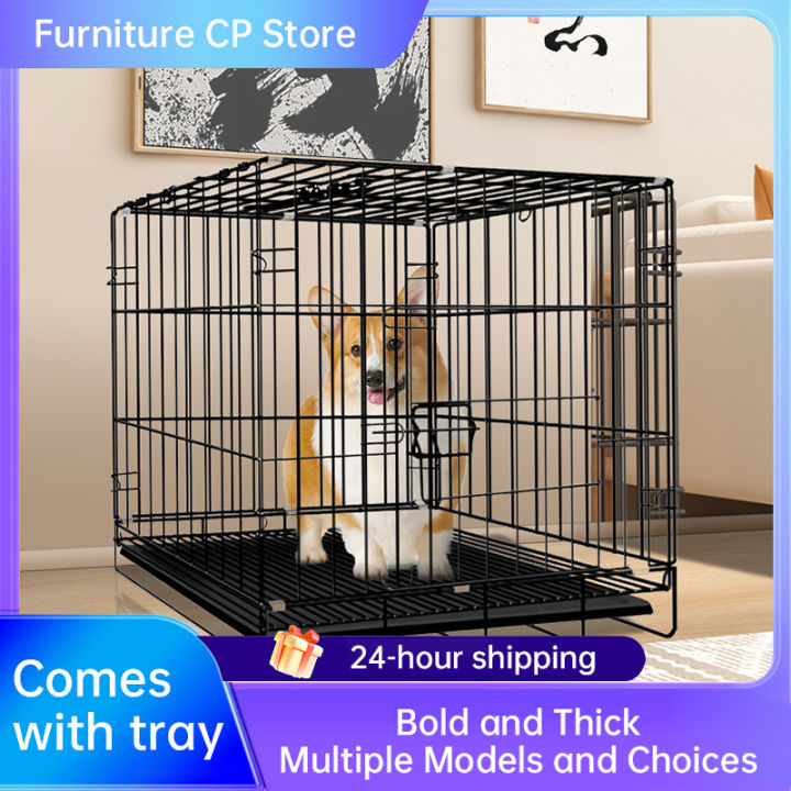 Dog Cage With Poop Tray Foldable Heavy Duty Pet Collapsible Cage 