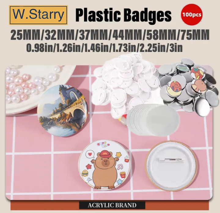 100pcs 25mm/32mm/37mm/44mm/58mm/75mm DIY safty pin button badge blank ...