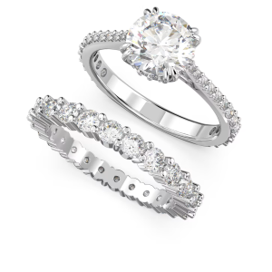 Swarovski Constella Silver Crystal Ring Set (2) 925 Sterling Silver Womens Birthday Gift Elegant Gift Set JZ-49565250