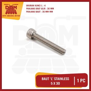 Baut L Stainless 5 X 30 Harga Per Pcs (PSP) Baud Stanlis Baut 8 Kunci L 4mm Panjang 30 mm