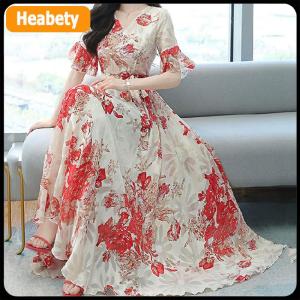 【2-3 days delivery】 2022 Elegant Women Plus Size Boho Beach Maxi Dress Floral Chiffon Midi Sundress