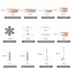 Redchef Nonstick Ceramic Rock Cookware Handle Removable 16Pcs Set No PFAS& PTFE& PFOA NonStick Frying Pan With Glass Silicone Lid Suitable for All Stoves Induction Oven Gas