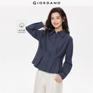 Giordano Beau Monde Women Cotton flannel pleated cinch waist shirt Free Shipping 13346857
