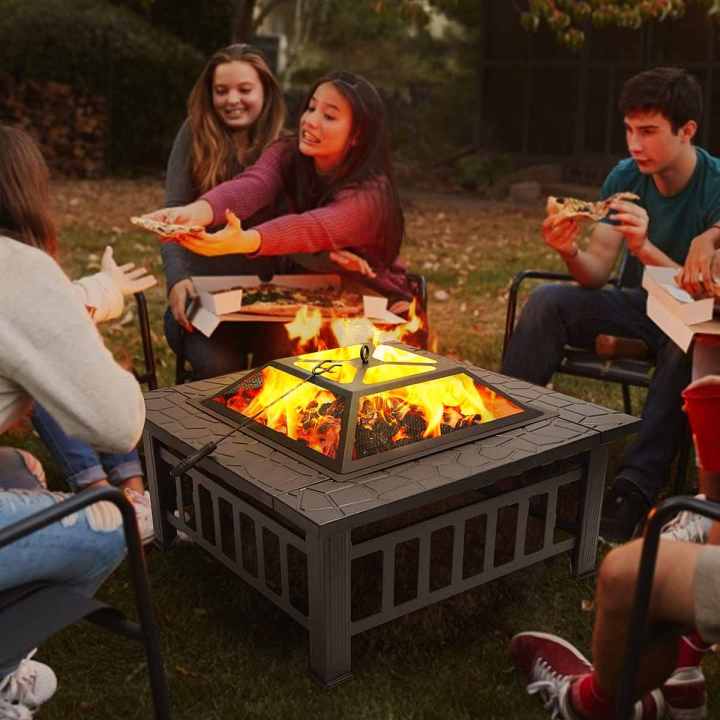 Metal Garden Backyard Xmas Fire Pit Patio Outdoor Square Firepit Stove