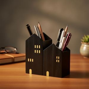 MMLUCK 2PCS Phim hoạt hình Hộp đựng bút hình ngôi nhà Cổ điển Gỗ Giá đựng bút hình ngôi nhà nhỏ Sáng tạo Bề được đánh bóng Dụng Cụ Sắp Xếp Bàn Làm Việc Sinh viên