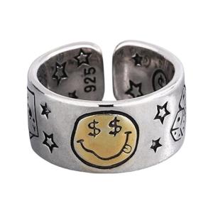 Cá tính mặt cười dices Nhẫn mở handmade Nhẫn hở điều chỉnh được ngón tay phụ kiện cho những người yêu thời trang
