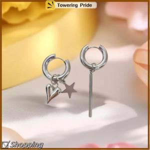 [Towering Pride] Punk Long Heart Star Pendant Earrings For Women Simple Fashion Geometric Circular Ear Buckle New Trendy Jewelry Gift