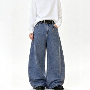 High Streets Spring Summer Mens Jeans American Baggy Wide Leg Curved Denim Pants Loose Solid Color Male Trendy Trousers2026