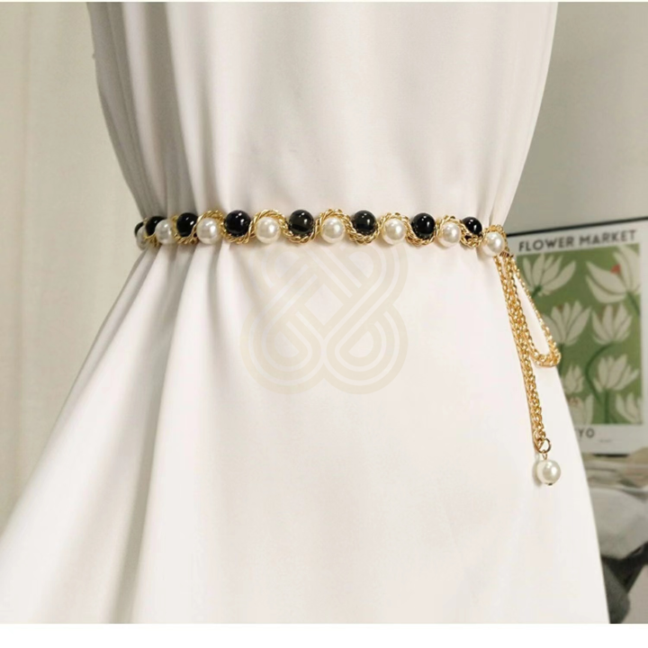 Adjustable Black Elastic Necklace and Waist Strap Fashion Black