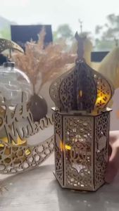 [SG Seller] Hari Raya Wooden Decor Lamp Eid Mubarak Ramadan Hanging Sign Banner Home Decoration