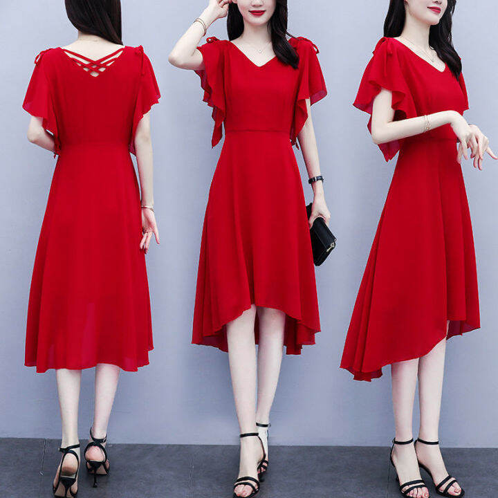 Chiffon skirt 2024 long red