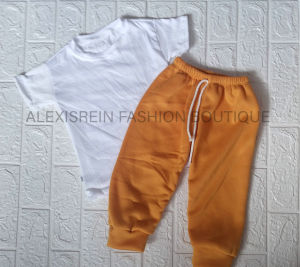 TSHIRT TERNO JOGGER PANTS KIDS PLAIN COTTON SPANDEX AND TERRY BRUSH FABRICS
