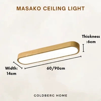 Masako Long 24W 36W 3Tone LED Ceiling Light - Light Dark Laminated Wood - 60cm 90cm | Goldberg Home