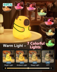 ORIA Rechargeable Capybara Night Light 7 Colorful Lights+Warm Light W/ 3 Adjustable Brightness Timer Cute Silicone Touch Lamp Perfect Gift for Kids Friends