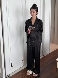 HT740 Bộ pijama cổ bẻ tay loe hồ điệpset đồ ngủ lụa tiểu thư dáng dài tôn dáng HT740