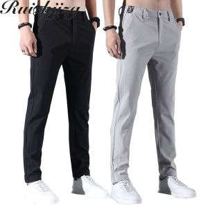 Ruizhijzg Long Pants Men Summer Ice Silk Casual Straight Loose Elastic Stretchy Thin Quick Dry Youth Sports Breathable Business Formal Male Slim Fit Trousers Plus Size