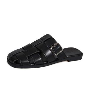 YOTO Retro Woven Back-Strap Roman Flat Sandals Single-Buckle Closure Comfortable Casual Shoes for Women