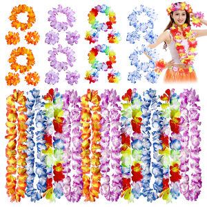 baoda Christmas Gift 4Pcs set Hawaiian Artificial Flowers Leis Necklace Garland Headband Wedding Birthday Beach Tropical Party Decoration