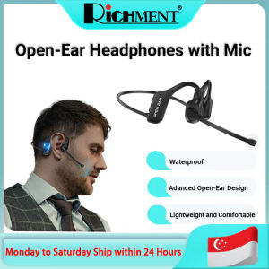 RICHMENT Open Ear Wireless Bluetooth Headphones HIFI Bass Built in Mic In Ear Noise Isolation Bluetooth Earbuds Waterproof Sweatproof Headset with Mic for Sport Jogging Running Driving Cycling Hiking