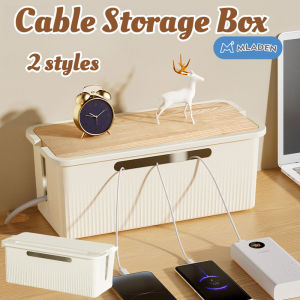 MLADEN Cable Storage Box with Wooden Lid Multi-Purpose Plug Socket Dust Safety Box Durable Plastic Desktop Storage Box