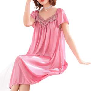 Mùa hè lụa băng nightgowns đối với phụ nữ tay ngắn váy ngủ đêm gowns lỏng sleepshirt ngủ nightdress Quà Tặng