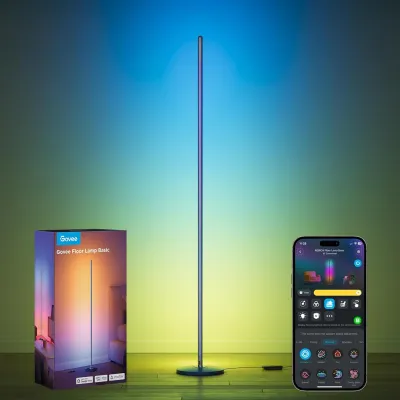 Govee RGBIC Floor Lamp Basic 1000lm LED Corner Lamp Black | Compatible with Alexa and Matter Modern Floor Lamp with Music Sync and 16 Million DIY Colors Standing Lamp for Bedroom
