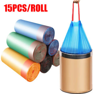 1Roll Garbage Bag Portable Thickened Large Plastic Bag with Drawstring