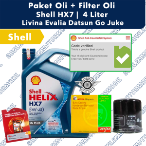 PAKET GANTI OLI 4L SHELL HX7 5W-40 LIVINA MARCH DATSUNGO + FILTER N1-15208-LIV-1800