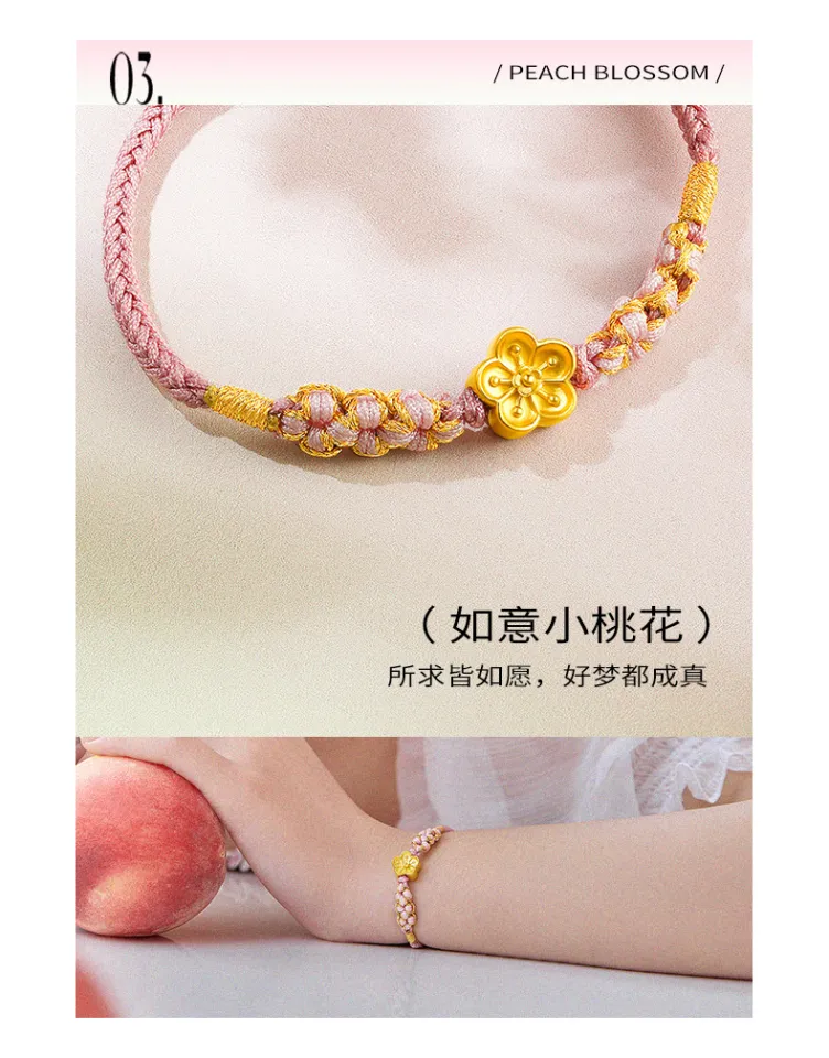 ZHOU LIU FU 24K Solid Gold Bracelet – Dainty Flower Braided Design, Adjustable 5.1 To 7.5 Inch, Hypoallergenic - View #5