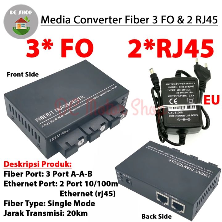 Fiber Optic Media Converter 3 Port FO SC 2 Port LAN RJ45 Switch Fiber