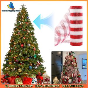 Vktech Christmas Mesh Ribbon for Wreaths and Bows 2 Rolls Festive Holiday Decoration Accessories