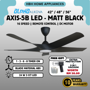 【ALPHA ALKOVA AXIS-5B/42/48/56 LED】 Alpha Ceiling Fan 42/48/56 / Kipas Siling Senyap / Modern Design / Remote Included