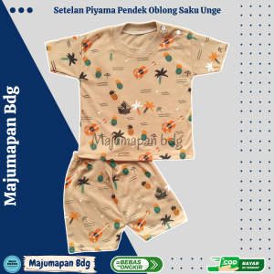 Setelan Baju Bayi Piyama PENDEK GITAR WARNA POKA Size 6-18 Bulan ZSTL04