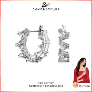 ♈Swarovski♈ Womens fashion earrings S925 silver triangle cut small white crystal pearl Ortyx hoop earrings Valentines Day gift Birthday gift