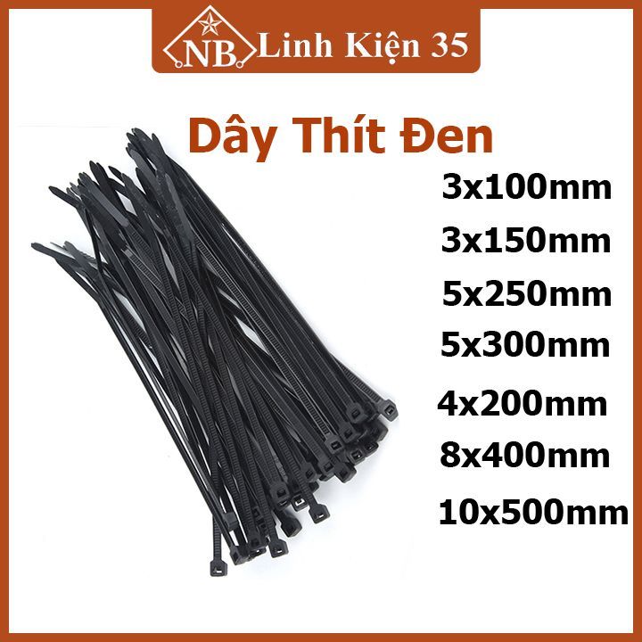 Dây thít nhựa màu đen đủ kích thước 100mm-500mm, dây rút, lạt nhựa dẻo ...